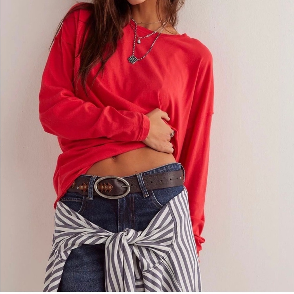 FREE PEOPLE Red Long Sleeve Tee (Small)
